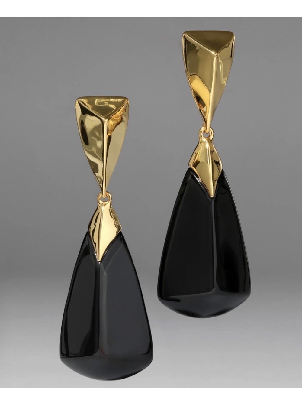 Alexis Bittar Black and Gold Lucite Drop Earrings in Onyx